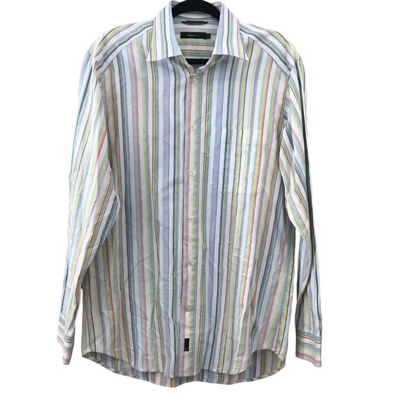 ZegnaSport Mens Multicolor Striped Long Sleeve Cotton Button-Up Shirt M - Picture 9 of 11